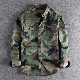 Men's Casual Shirts Green Camouflage Shirt Men Cargo High Quality Durable Outdoor Hiking Sport Daily Military Style Pocket Breasted Camicia