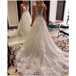 Prawdziwa linia zdjęć plażowa ślubna suknia ślubna ogród pełne koronkowe sukienki ślubne w magazynie Dubai vestidos de novia na zamówienie ppliqued