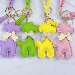 Leather Keyrings Giraffe Pendant Key Chains Gifts Jewelry Accessories Women Fashion Design PU Strap Bow Car Keys Ring Fobs Macaron Animal