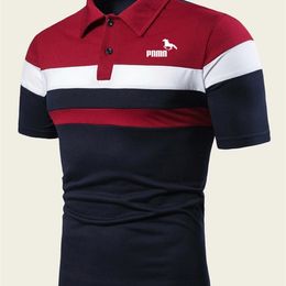 LUHAODS Men Horse Print Polo Shirt Colorblock T Shirt 220524
