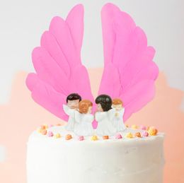 Bolo de penas de anjo fofo Topper para chá de bebê de chá de chá de bebê suprimentos de decoração de decoração de casamento ferramentas de decoração de bolo de casamento