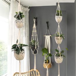 Hanging Plant Handmade Macrame Hanger Flower Pot er Wall Decor Courtyard Garden er Basket 220813