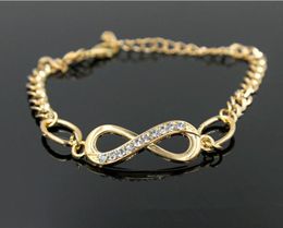 Link Chain Gold Colour Infinity Bracelet Zinc Alloy Rhinestone Fashion JewelryLink