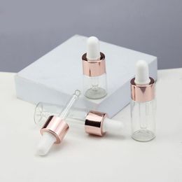 5ml 10ml 15ml 20ml clear glass essential oil eye dropper bottle Cosmetic Sample Vials with rose gold aliminum pipette dropper lid