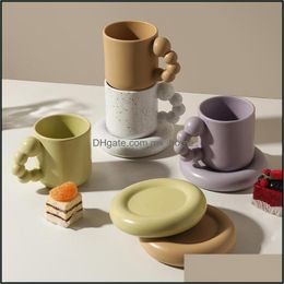 Mugs Drinkware Kitchen Dining Bar Home Garden Creative Coffee Cups And Plate With Spin Ball Handle Nordic Decor Handmad Dht5L