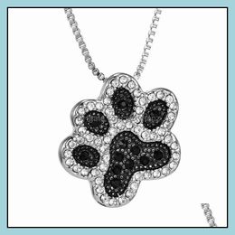 Pendant Necklaces Pendants Jewelry Cute Cat Dog Paw Lovely Necklace For Women Black Rhinestone Dainty Short Chain Child Female Accessories