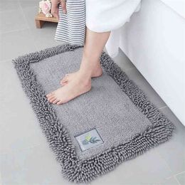 Simple Solid Colour Cotton Chenille Bath Mat Plant Embroidery Bathroom Rug Super Soft Absorbent Non-slip Bathroom Door Mat 210401