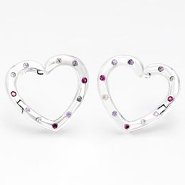 925 Sterling Silver Love Hearts Hoop Earring Colorful Crystal Women Girls Wedding Gift with Original box for Pandora Rose gold Earrings