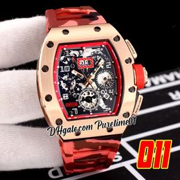 2022 A21j Automatic Mens Watch Rose Gold Big Date Skeleton Dial Red Black Camouflage Rubber Strap Super Edition 5 Styles Puretime01 E139-011F6