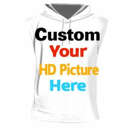 Customized Mens Athletic Sleeveless Hoodie Tank Top DIY Unique Sports Workout Hooded Muscle Vest Gym Clothing Plus Size S 7XL 220704