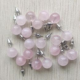 Natural Rose Quartz Stone Round Ball Beads 10mm Stainless Steel Stud Earrings Jewellery for Women Wholesale