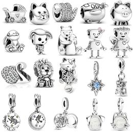 New s925 Sterling Silver Bead Charms Beaded Cute Animal Robot DIY Fashion Girl Accessories Jewellery Gift Original Fit Pandora Bracelet Ladies Classic Pendant