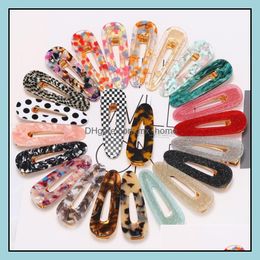 Girls Hair Barrettes 22 Colours Waterdrop Acrylic Triangle Hairclip Vintage Girl Women Clips Geometric Snap Barrette Pins Drop Delivery 2021