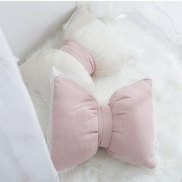 Cushion/Decorative Pillow 40x30cm Beige/pink Lace Frill Bow Shaped Cushion Sofa Lumbar Backrest Back CushionCushion/Decorative