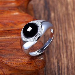 Wedding Rings Luxury Vintage Elegant Big Round Black Opal Adjustable Ring Silver Color Fashion Promise Engagement For WomenWedding