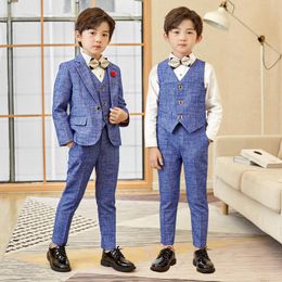 Clothing Sets Spring Autumn Teenage Boys Suits Weddings Blazers Pants Children Party Clothes Plaid Kids School Costume Gentlemen