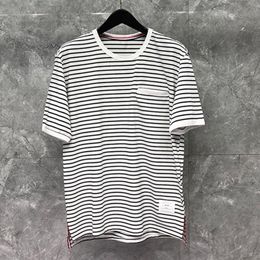 Men's T-Shirts Men T-Shirt Fashion Transverse Black White Stripe Design O-Neck Short Sleeve Blouses 2022 Summer High Quality TopMen's