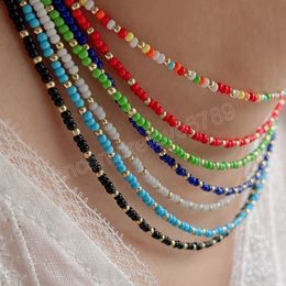 Colourful Beaded Choker Necklace Women Bohemian Handmade 8 Colours Mixed Golden Beads Necklace Jewellery
