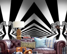 3d wallpaper stickers European style Black and white lines zebra art wall decaration background wall decaration