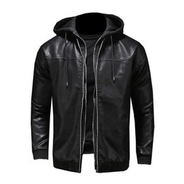 Style PU Leather Jacket Men Turn Down Neck Zipper Casual Winter Warm Top Blouse Thickening Coat Outwear Top Blouse Jacket 220816