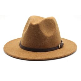 High Quality Wool Women Felt Jazz Fedora Hats Belt Buckle Decor Wide Brim Trilby Caps Winter Warm Panama Party Cap