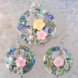 Pendant Necklaces Flower Jewellery Sets Natural Blue Zealand Abalone Shell Necklace Earrings For Women 1 Set K1329Pendant