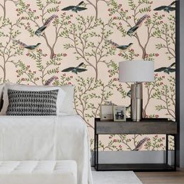 Wallpapers Custom Uropean Nostalgia Abstract Branches Tree Flowers And Birds TV Background Wall Wallpaper For In Roll Living RoomWallpapers