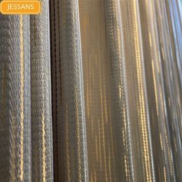 Nordic High-end Horizontal Strip Gold Line Jacquard Blackout Curtain for Living Room Bedroom Customization 220511