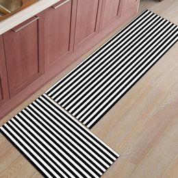 Carpets Black And White Stripes Modern Kitchen Rug Home Bathroom Living Room Decoration Floor Mat Anti-Slip Long RugCarpets