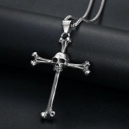 Vintage Gothic Metal Cross Pendant Necklace for Men Religious Belief Punk Hip Hop Skull Necklace Jewelry Gift