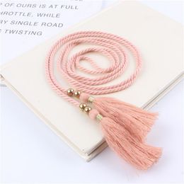 Belts Ladies Decoration Waistband Straps Fine For Women Dress Tassels Waist Chain Sweater Shirt Knot Cotton Rope Black RetroBelts