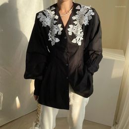 Women's Blouses & Shirts Alien Kitty 2022 Patchwork Flowers Lace V-Neck All Match Elegant Office Lady Tops Princess Vintage Femme Streetwear