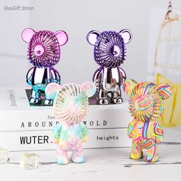 Flashing Shucai Bear Fashion Colorful Fan Starry Sky Rechargeable Desktop Portable Mini Handheld Fan