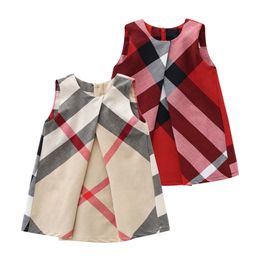 Baby Designer Girls Plaid Dress Kids Gilet senza maniche Abiti Girl Princess Dress Cotton Bambini Zipper Gonne Vestiti per bambini