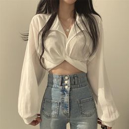 QWEEK Vintage Streetwear Harajuku Sexy Women Blouse Crop Top Korean Style Trends Black White Long Sleeve Shirt Female Tunic Chic 220613