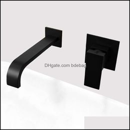 Matt Black Plated Bathroom Wall Mounted Faucet Quality Brass Waterfall Basin Water Mixer Single Handle Square Tapware Drop Delivery 2021 Sin