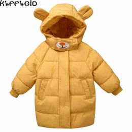 2021 Winter New Children Down Jacket Boys And Girls Warm Jacket Baby Hooded Cartoon Solid Colour Cotton Clothes Children clo 'S J220718