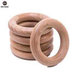 Let's Make Beech Wooden Teether Ring 10Pc 70Mm Baby Teething Crafts Toys For Rattles Wood Crib Mobile 220428