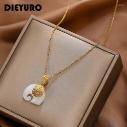 Chains 316L Stainless Steel Jade Elephant High Quality Pendant Necklace Woman Fashion Elegant Jewellery Accessories Gift For MomChains Godl22