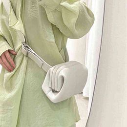 South Korea Niche Designer Steamed Bread Bag Cowhide Shoulder Armpit Bag Messenger Bag New Women 220610