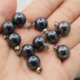 Pendant Necklaces Style Wholesale 5pcs Fashion Natural Black Shell Pearl 10mm Round Bead Diy Necklace Accessories Gift For Women M348Pendant