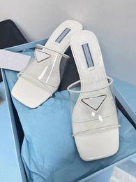 New beach transparent slippers summer women's shoes thick heel 6.5cm semi luxury fashion high heel sandals 35-42