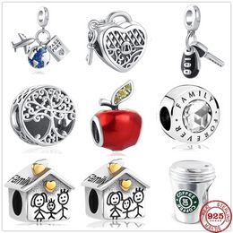 925 Sterling Silver Dangle Charm House Family Boy Girl Tree Apple Charm Bead Pendant Bead Fit Pandora Charms Bracelet DIY Jewelry Accessories