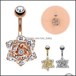 Body Arts Tattoos Art Health Beauty Rose Cz Belly Button Ring Surgical Steel Zircon Navel Rings Piercing Barbell For Wom D2