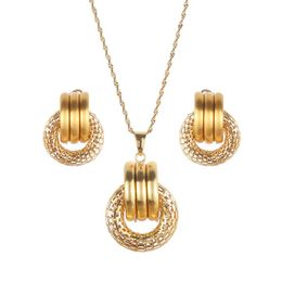 Earrings & Necklace Trendy Thick Circle Pendant For Women Girls Gold Dubai Jewellery Set Africa Ethiopian Statement Bridal Wedding NecklacesEa