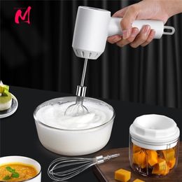 Electric Hand Mixer 2 In 1 Mini Food Chopper Whisk Egg Beater 3-Speed Control Kitchen Blender USB Wireless Garlic Food Masher 220423