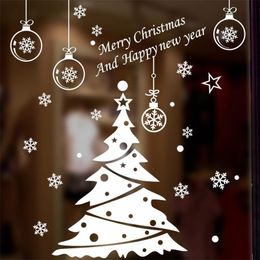 Christmas tree decoration glass window wall sticker decals festival home decor happy year stickers paper Y201020