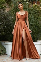 2022 Halter Neck Prom Bridesmaid Dresses With Pleated High Slit A line Bridesmaid Gowns Party Prom Robe Customise CPS3025 B0601X1