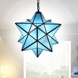 Pendant Lamps Mediterranean Style Blue Glass Star Chandelier Balcony Corridor Living Room Creative ChandelierPendant