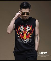 Men's T-Shirts Bodybuilding Design Men's Sleeveless Breathable Summer T-Shirt Luxury Drilling Pattern Exquisite Trend O-Neck Casual Vest